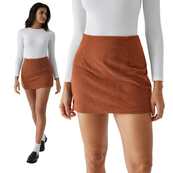 HALARA High Waist 2 In 1 Corduroy Rust Orange Mini Skort Skirt Various Sizes NWT - Picture 1 of 11